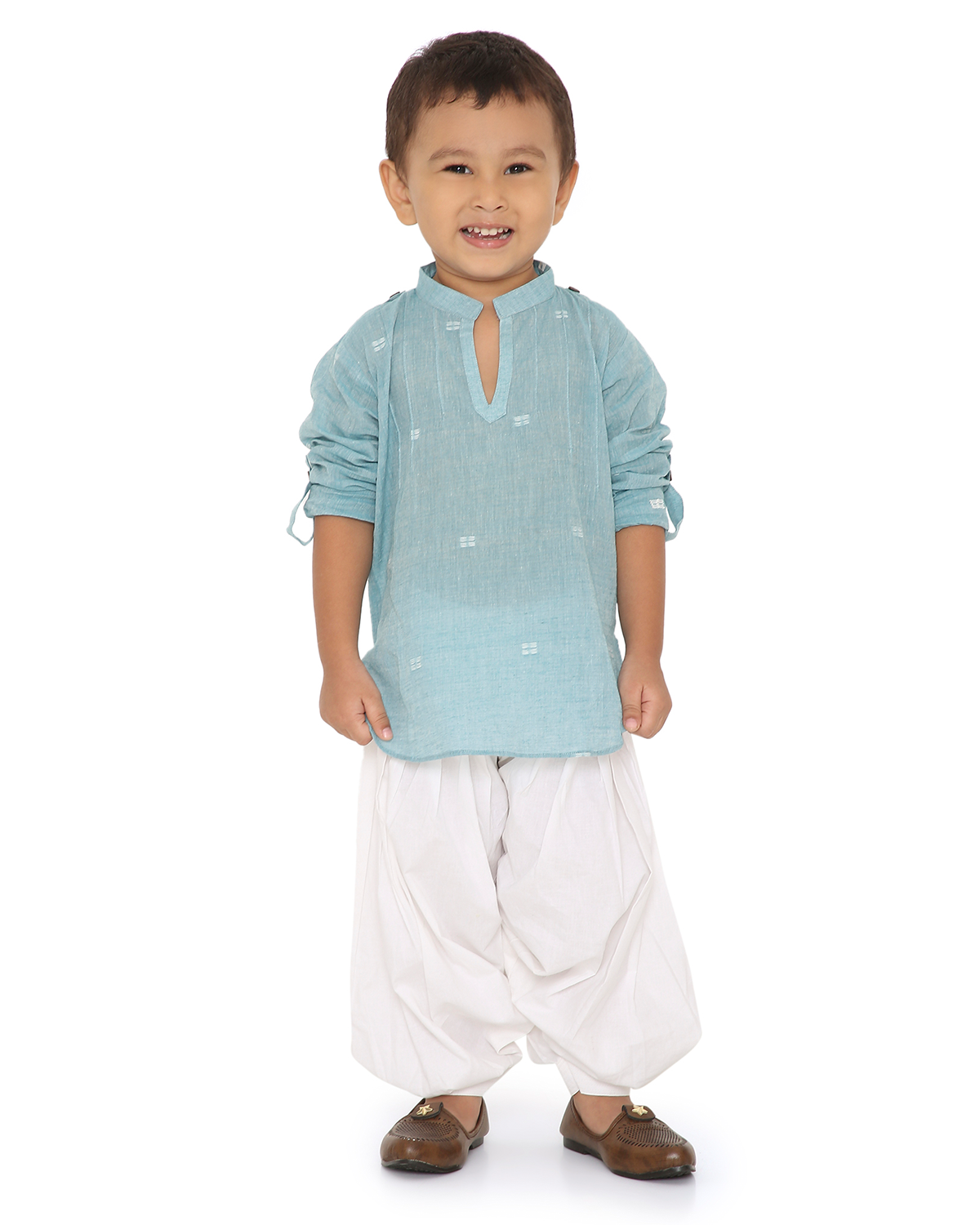 Baadal Pathani Kurta with Patiala Salwar Set in Jamdani Cotton, Blue