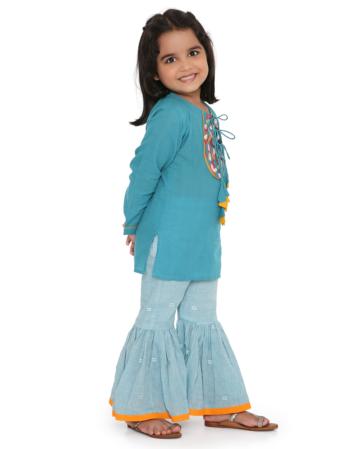 Ambar Embroidered Full Sleeves Kurta with Sharara Pants, Blue