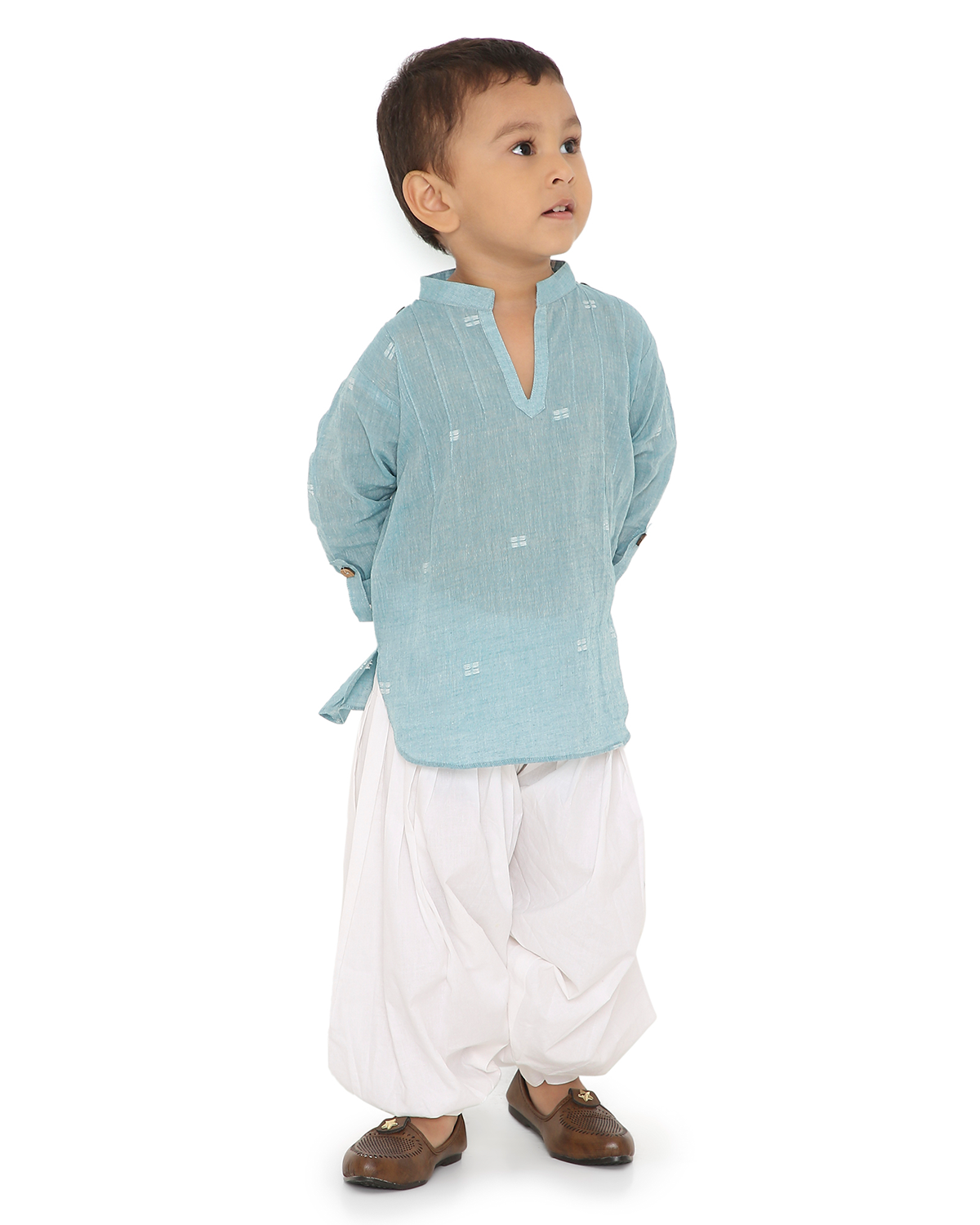 Baadal Pathani Kurta with Patiala Salwar Set in Jamdani Cotton, Blue