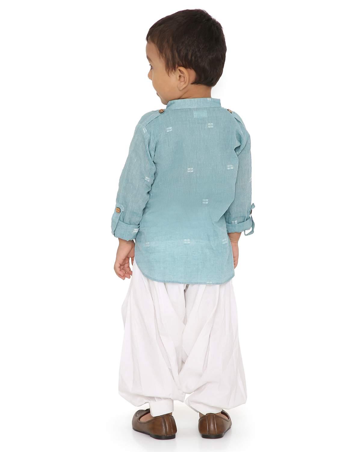 Baadal Pathani Kurta with Patiala Salwar Set in Jamdani Cotton, Blue