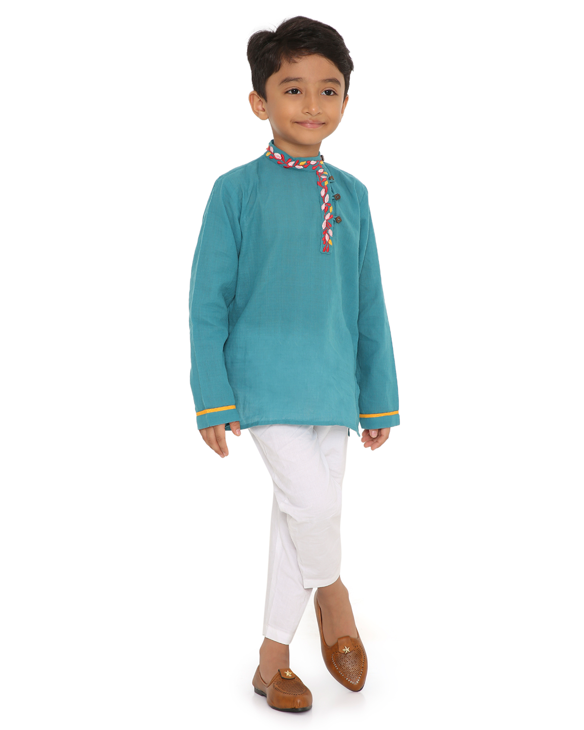 Ambar Full Sleeves Embroidered Short Kurta, Blue