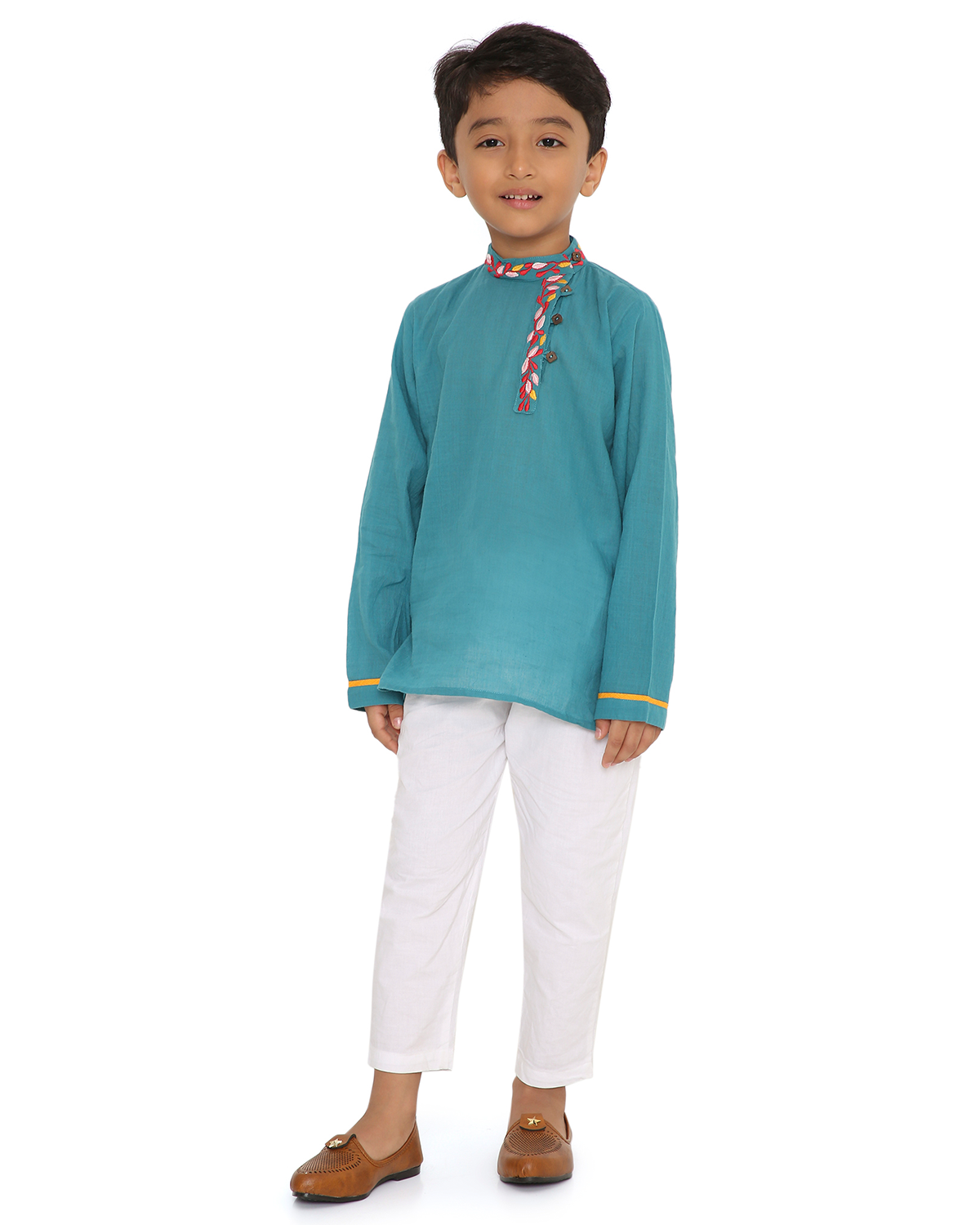 Ambar Full Sleeves Embroidered Short Kurta, Blue