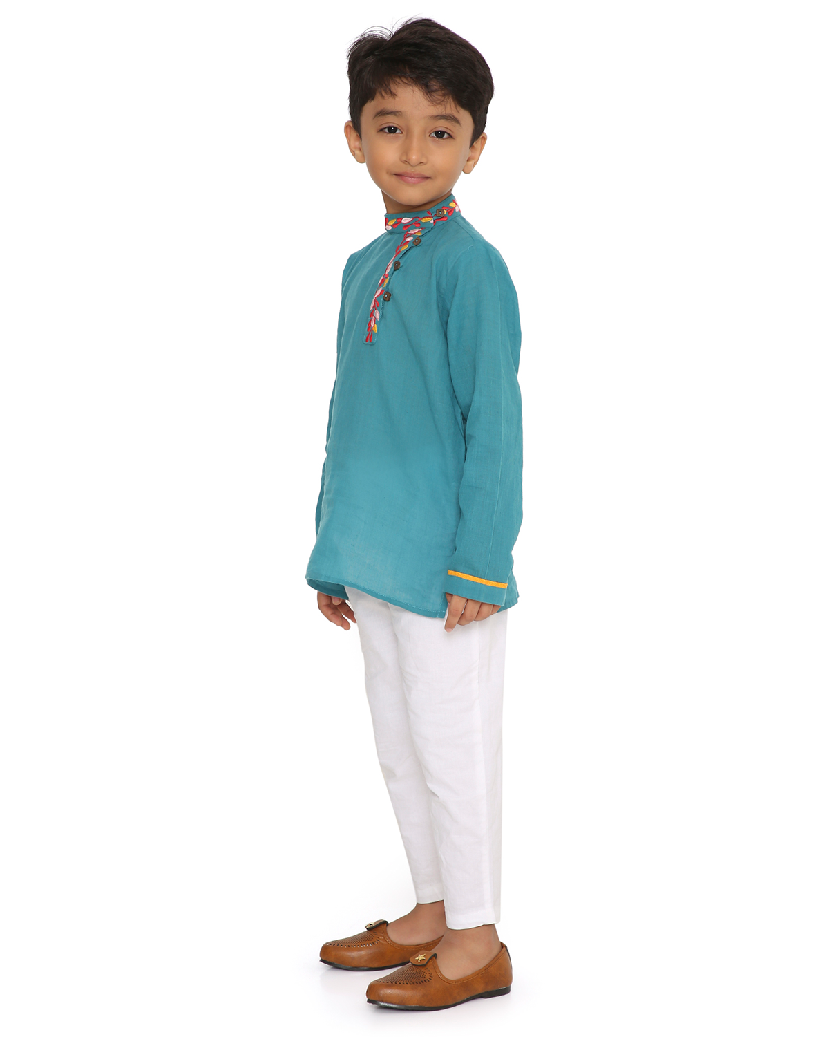 Ambar Full Sleeves Embroidered Short Kurta, Blue