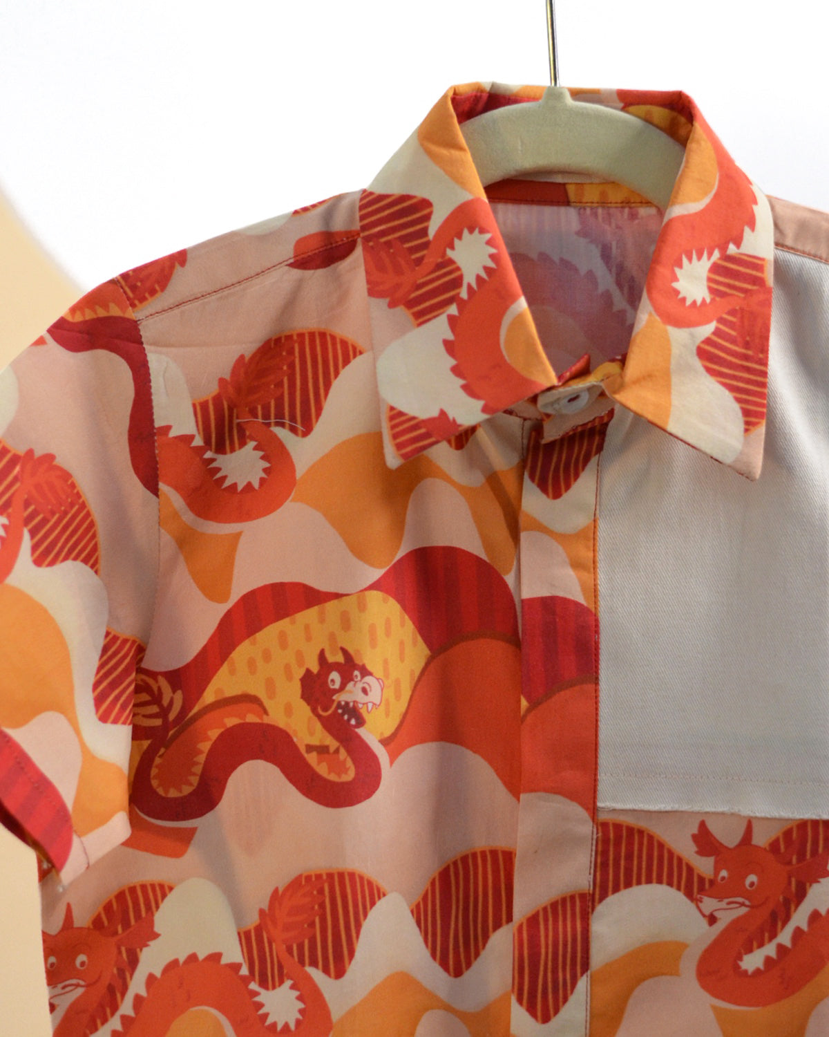 Sunset Dragon Printed Cotton Casual Shirt
