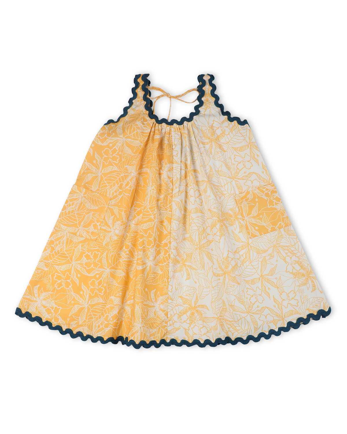 Buttercup Floral Printed Cotton Flare Dress, Yellow