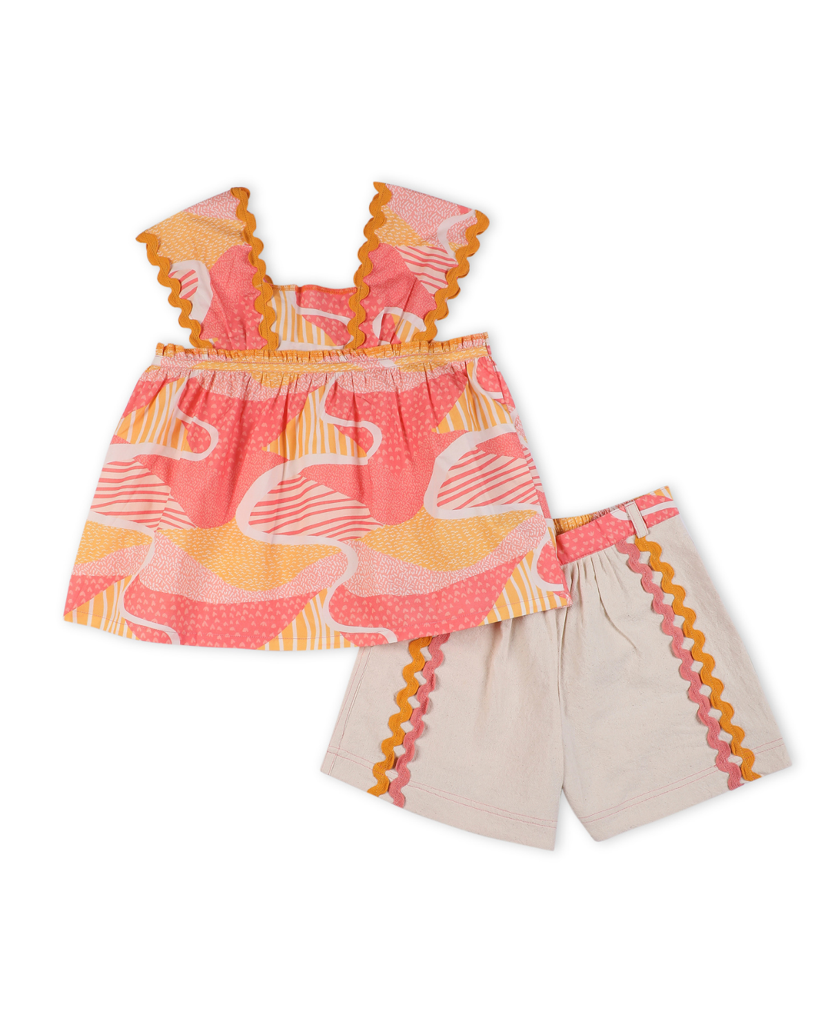 Candy Escape Printed Cotton Co-Ord Set, Pink and Yellow