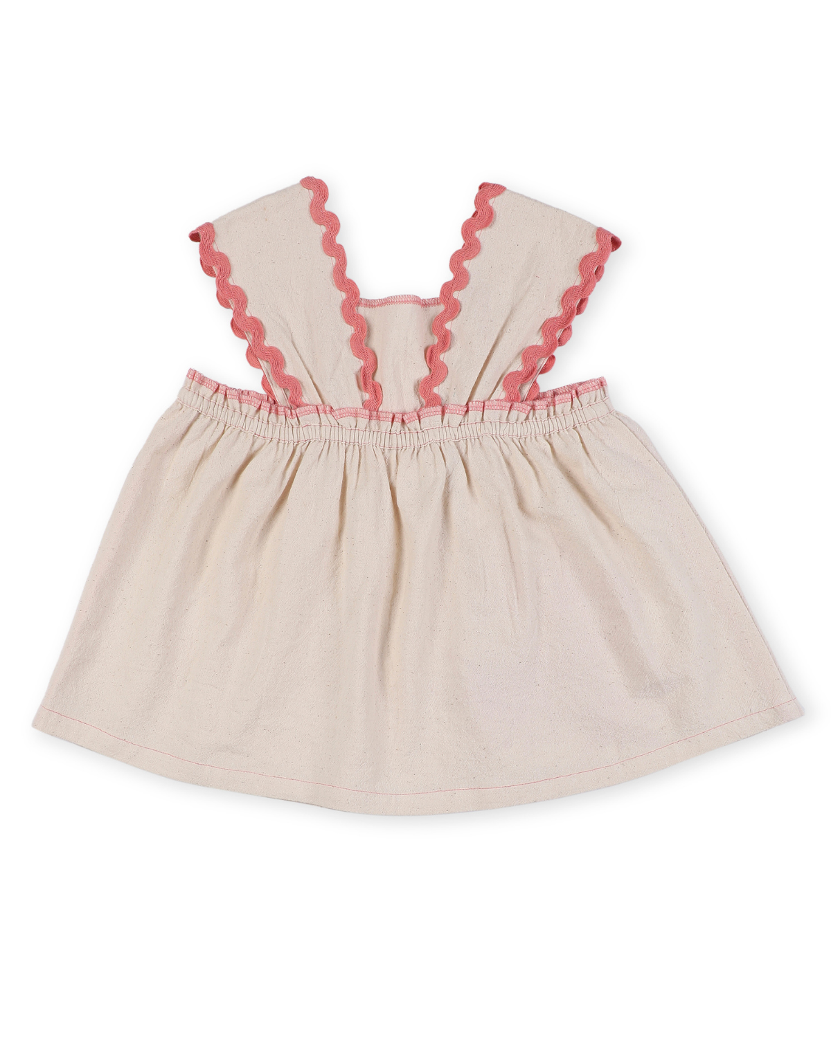 Lillete Embroidered Sleeveless Cotton Flare Top, Off-White and Pink