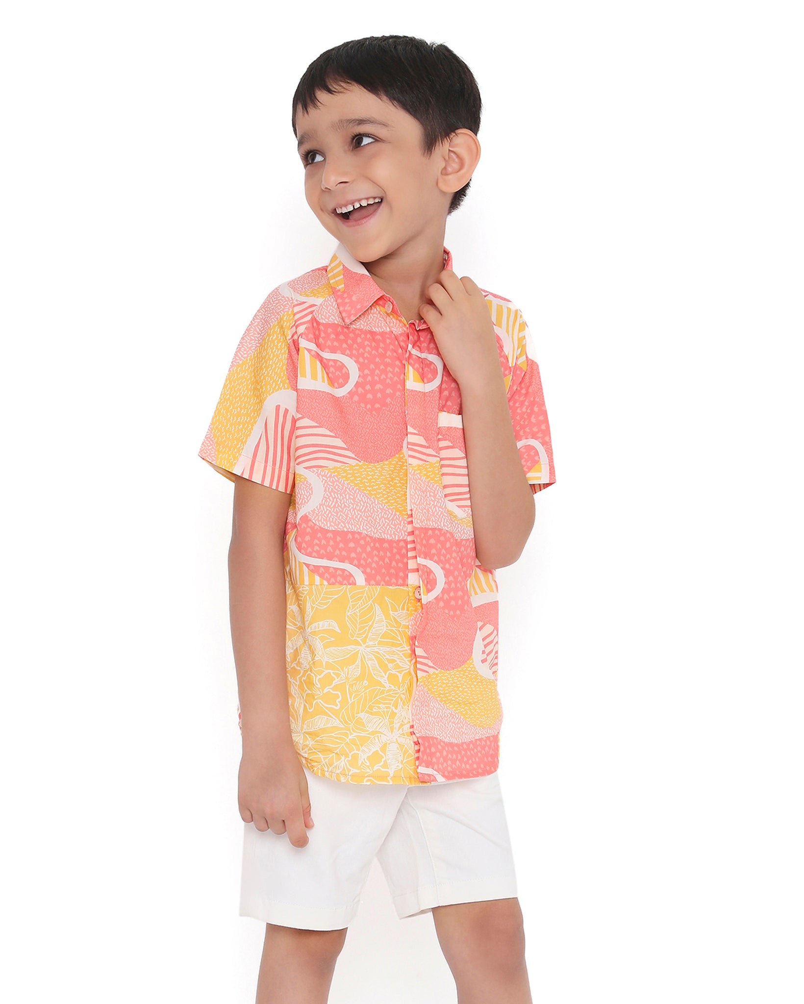 Candy Escape Printed Cotton  Shirt, Pink and Yellow