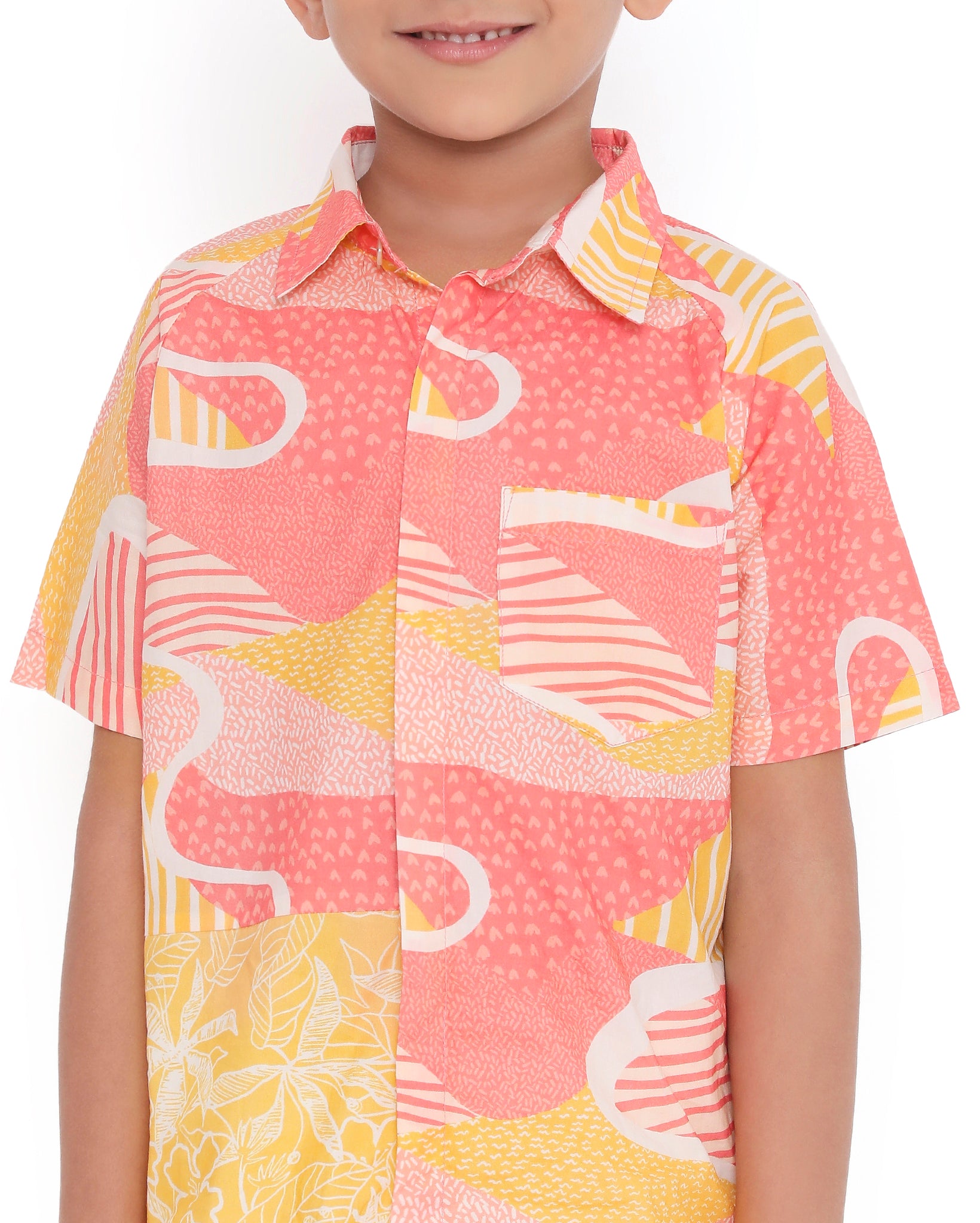 Candy Escape Printed Cotton  Shirt, Pink and Yellow