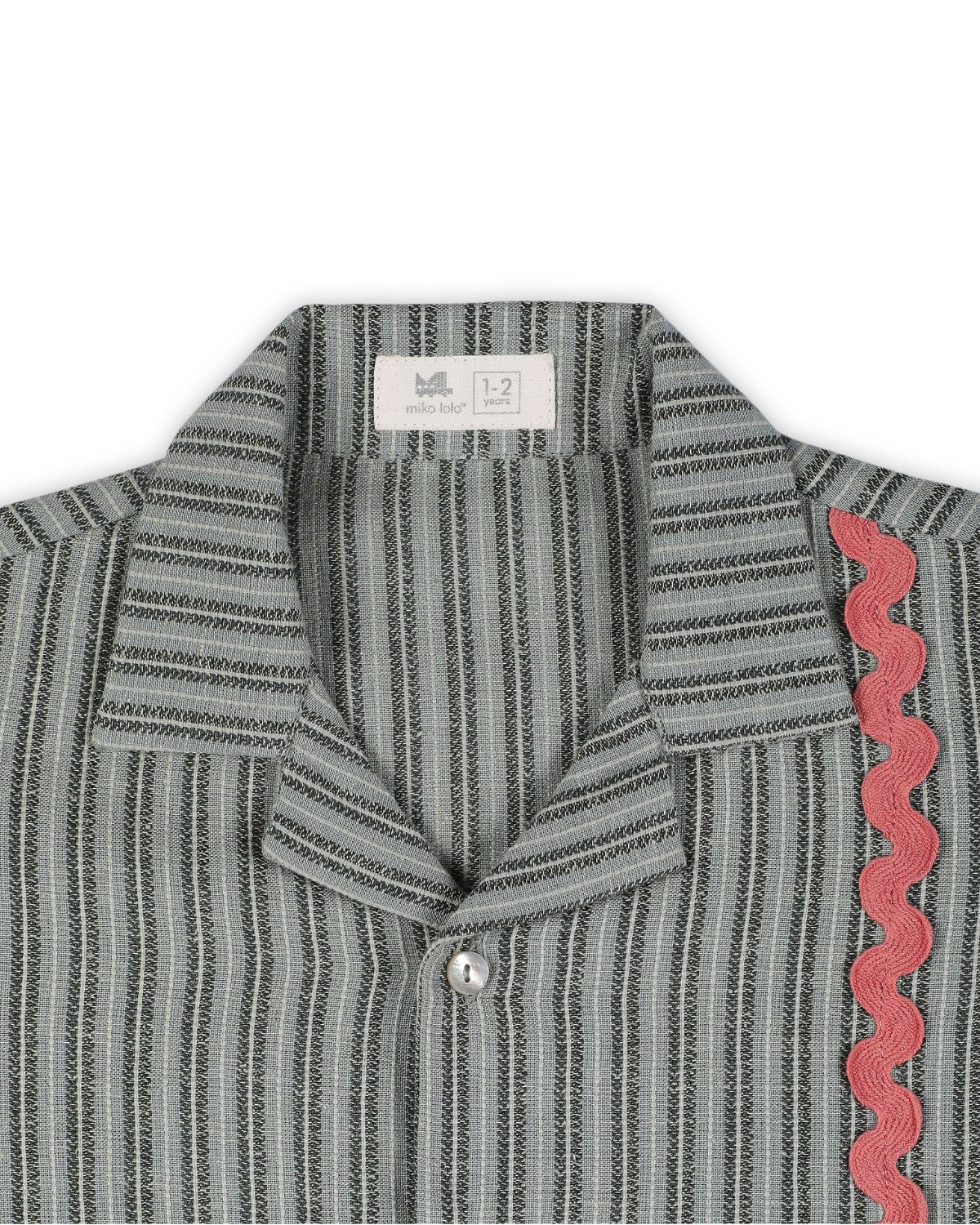 Alouette Jacquard Striped Cotton Shirt with Cuban Collar, Green