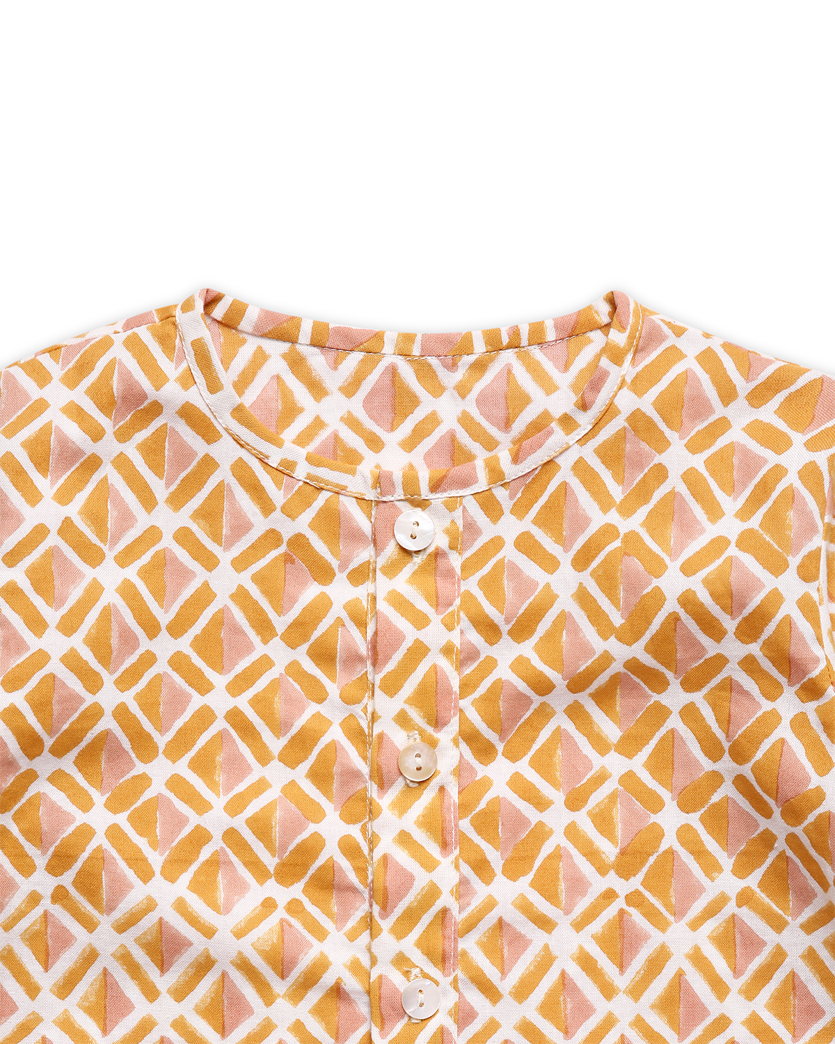 Genda Handblock Printed Infant Kurta with Attached Pyjama (Onesie), Orange