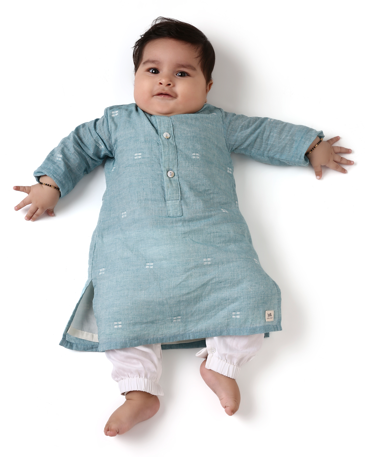 Baadal Infant Kurta with Attached Pyjama (Onesie) in Jamdani Cotton, Blue