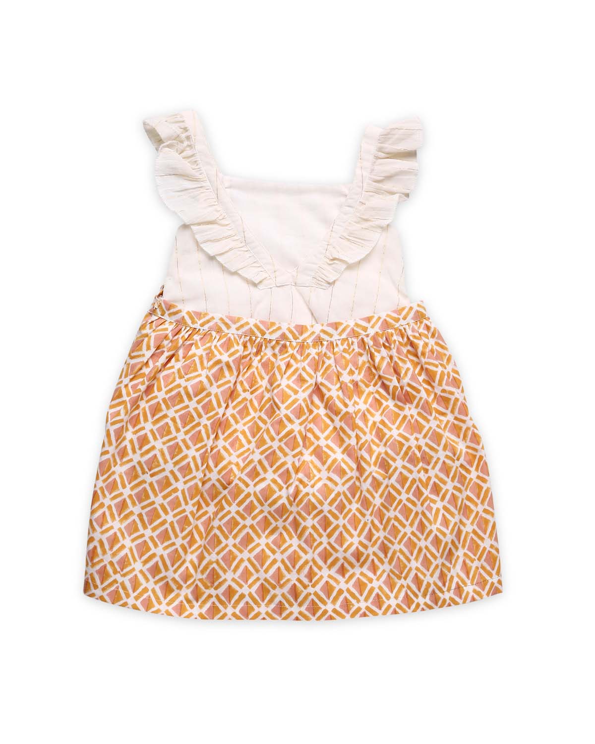 Genda Handblock Printed Infant Onesie with Detachable Lehenga Skirt and Matching Clips, Orange