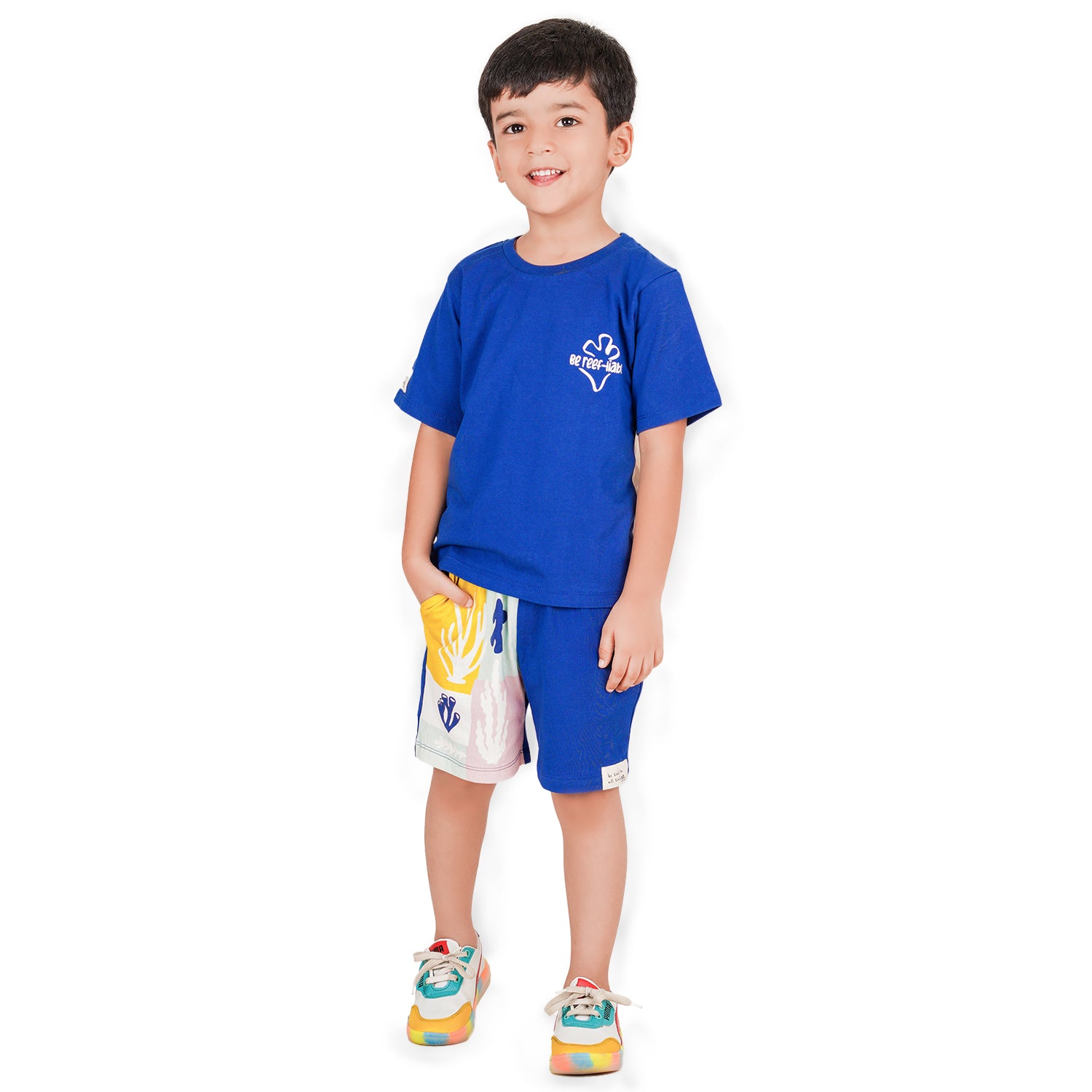 Be-Reefliable T-Shirt with Matching Shorts Unisex Set, Blue