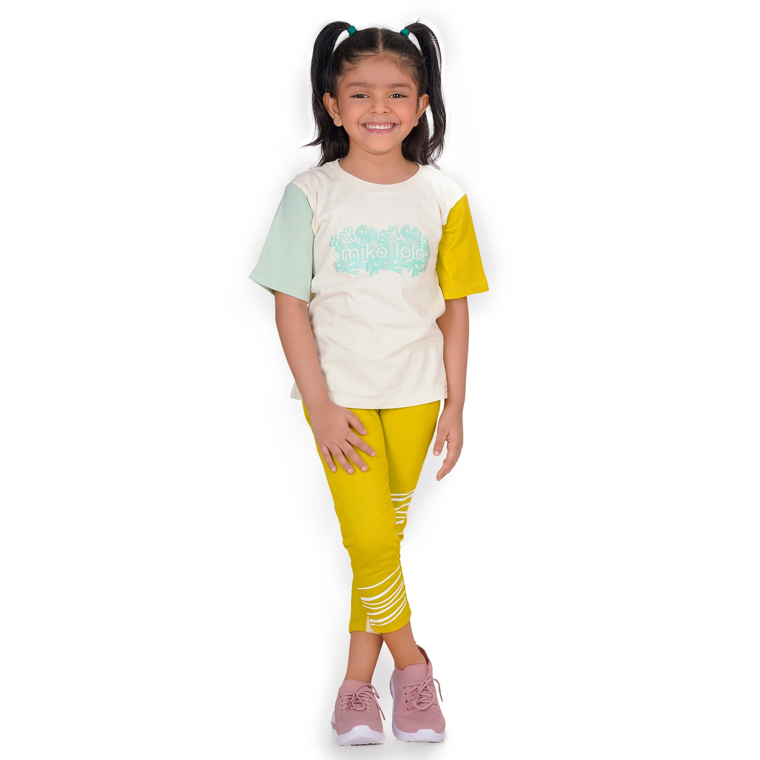 Miko Lolo Coral Dream T-shirt with Mustard Ripple Leggings Set