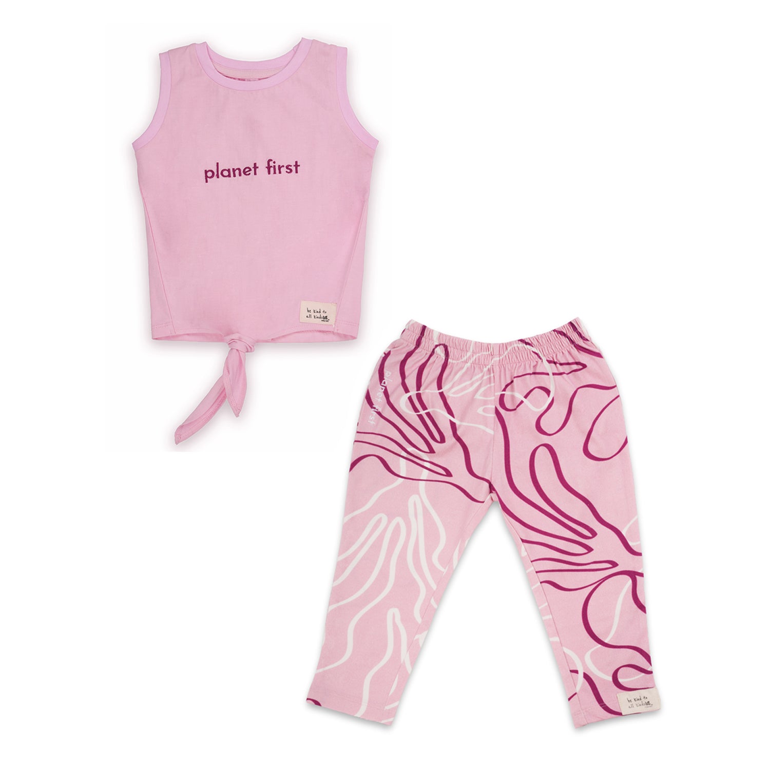 Planet First Slogan Vest with Matching Reef Printed Leggings Set, Pink