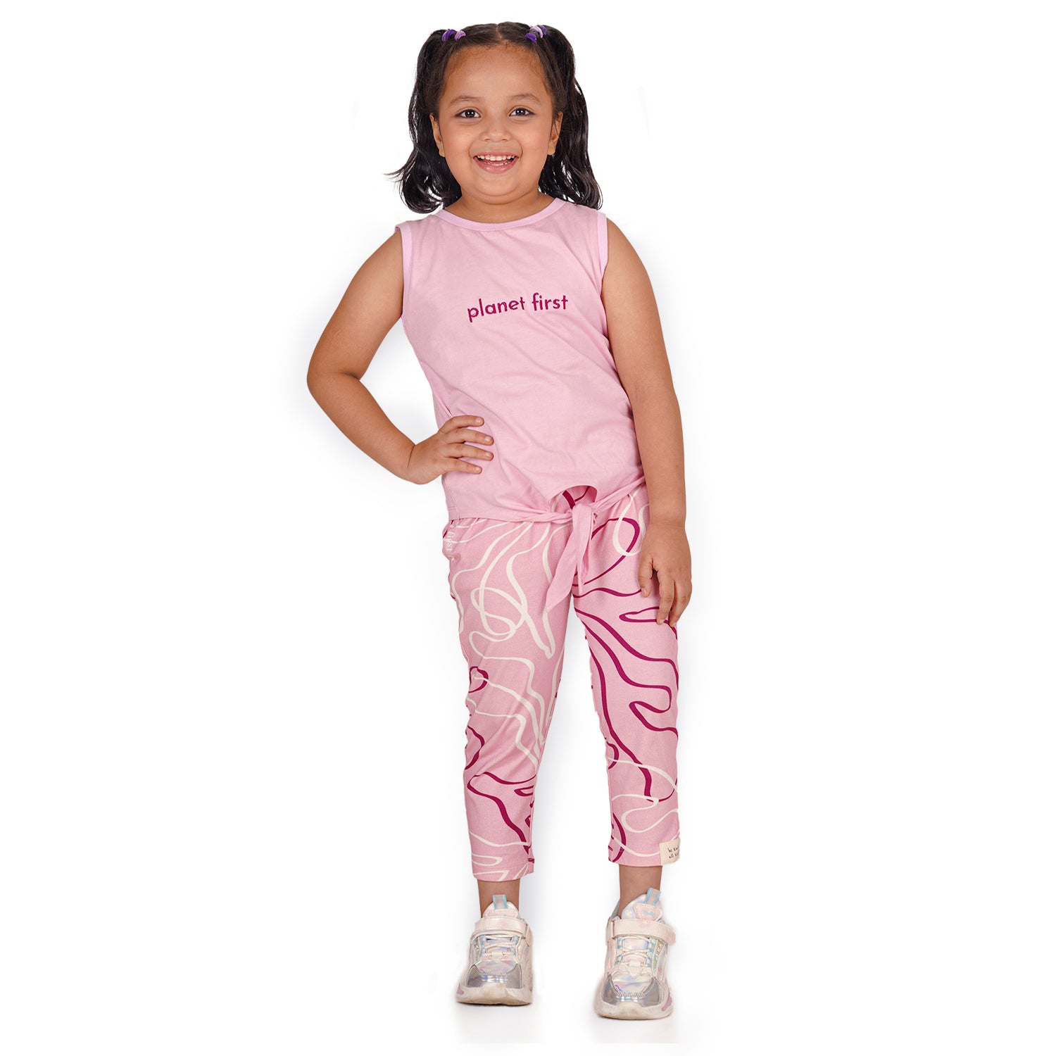 Planet First Slogan Vest with Matching Reef Printed Leggings Set, Pink