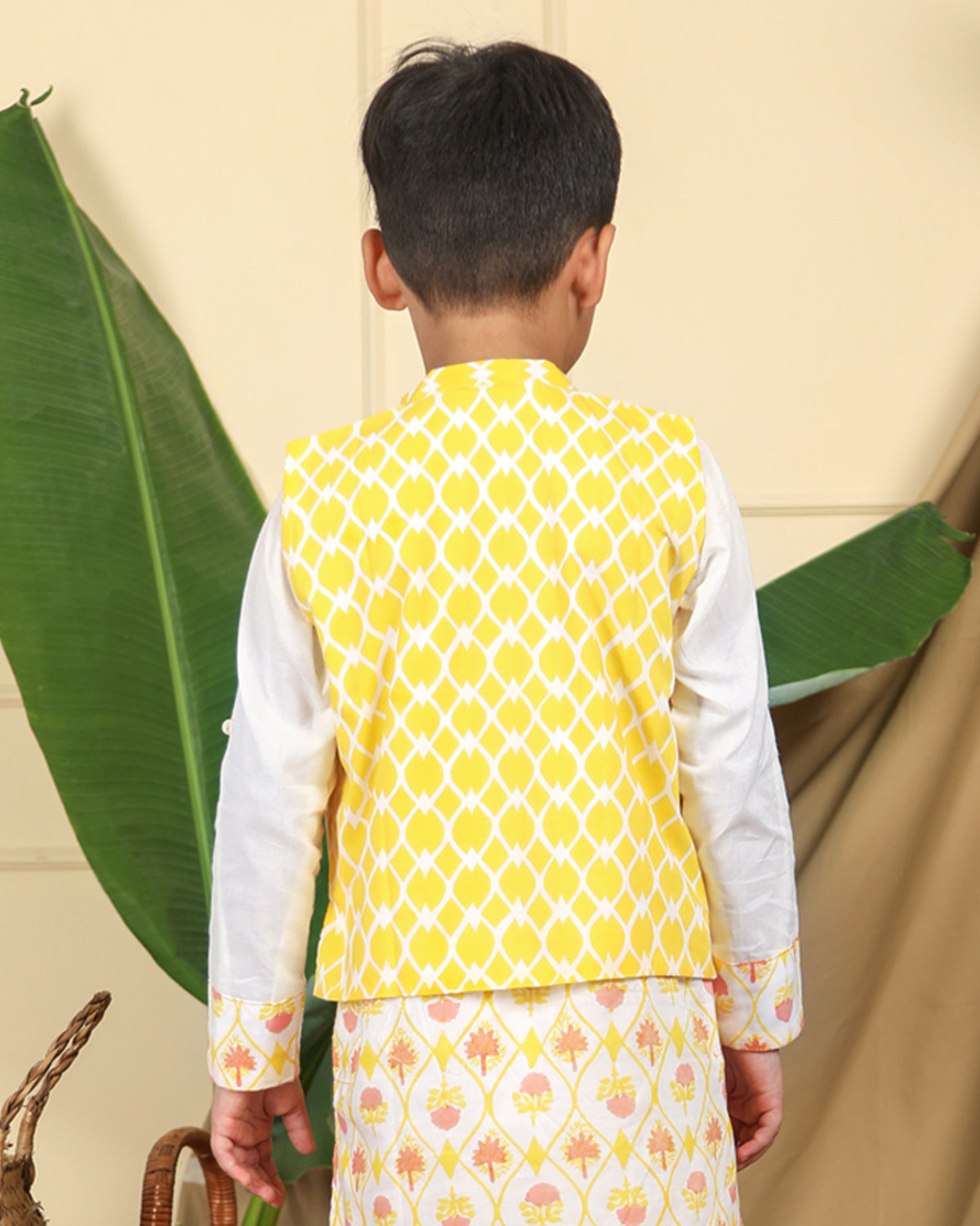 Nur Boys Ethnic Bandi/Nehru Jacket in Hand-Block Printed Cotton