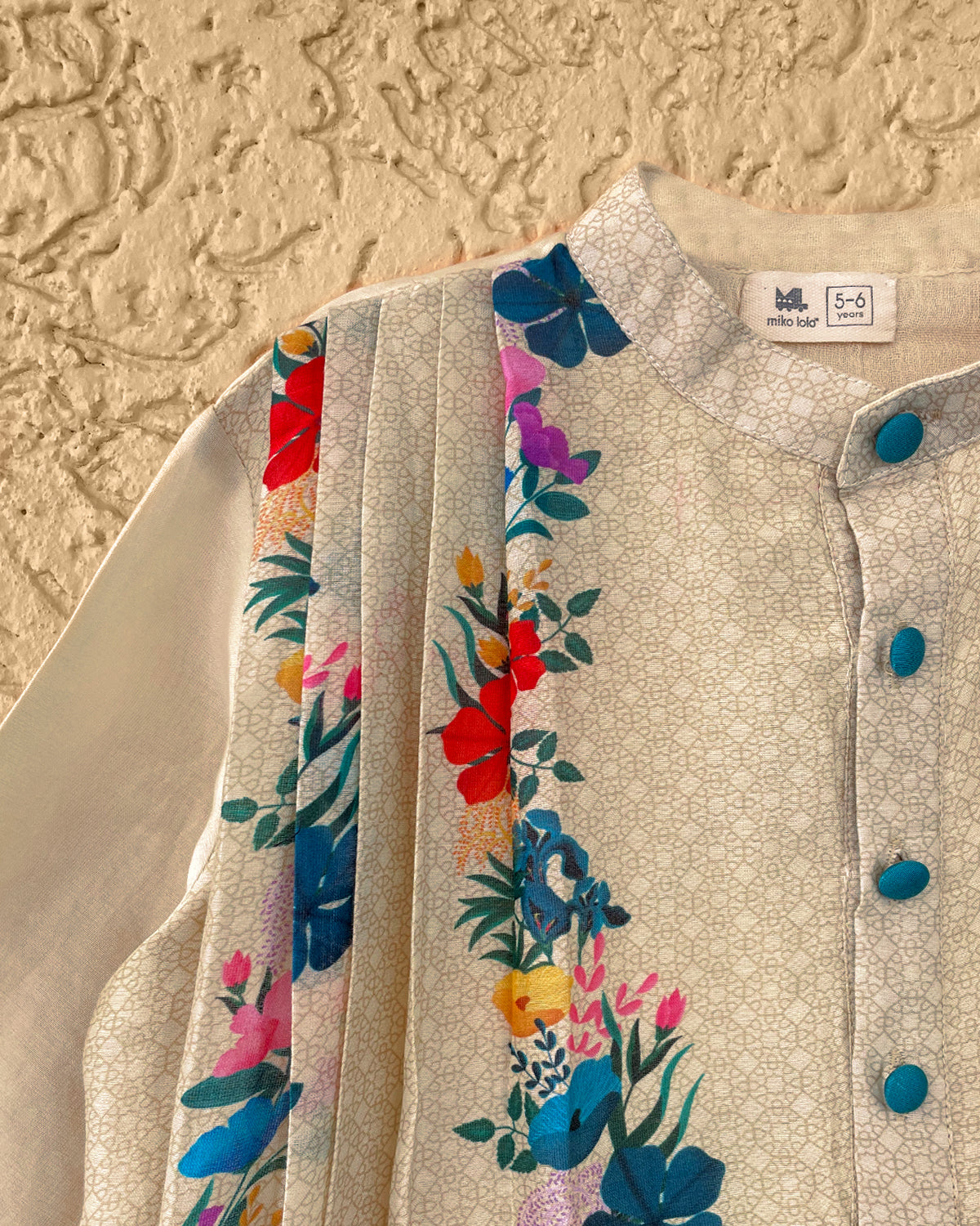Gulzar Cotton Silk Floral Printed Pleated Kurta with Churidaar, Cream