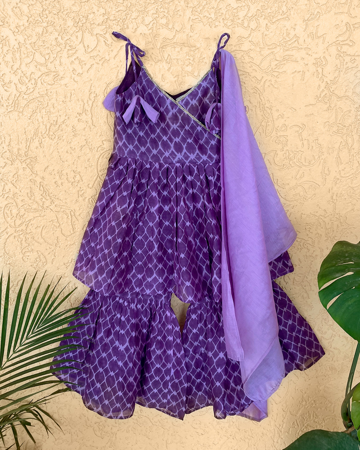 Jamini Cotton Silk Chanderi Block Printed Sharara Set with Dupatta, Purple