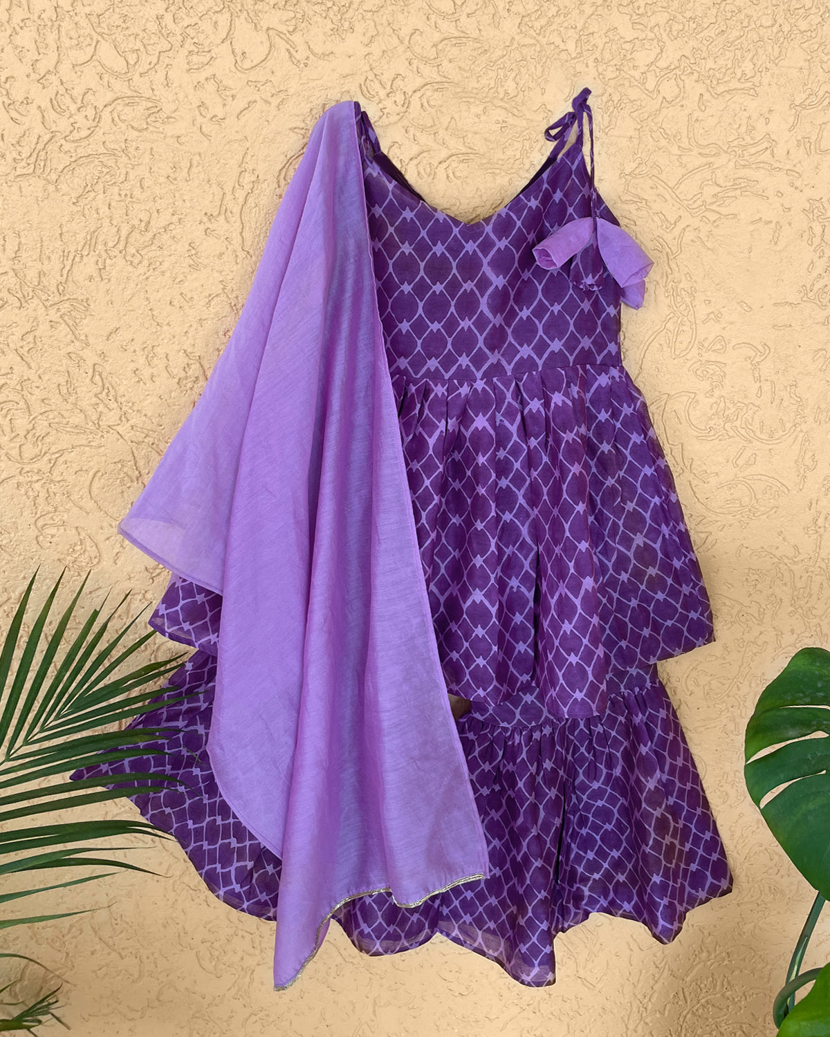 Jamini Cotton Silk Chanderi Block Printed Sharara Set with Dupatta, Purple