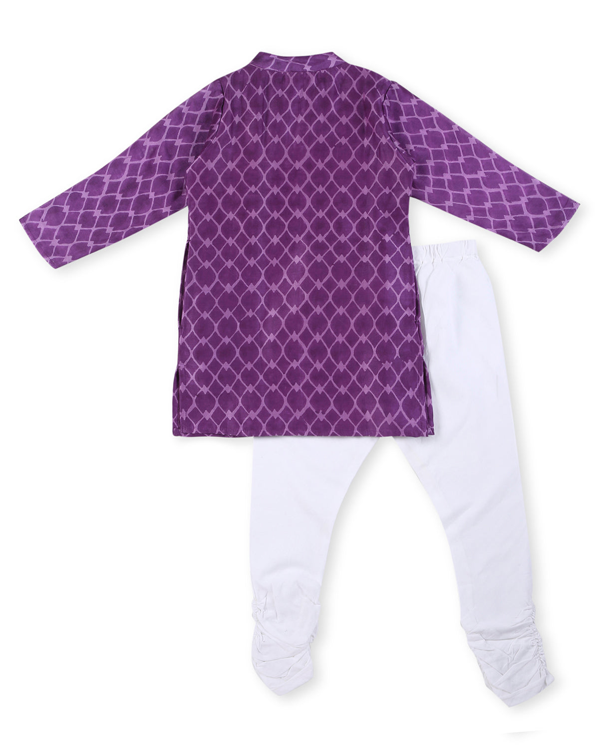 Jamini Cotton Silk Chanderi Block Printed Angrakha Kurta with Churidaar, Purple