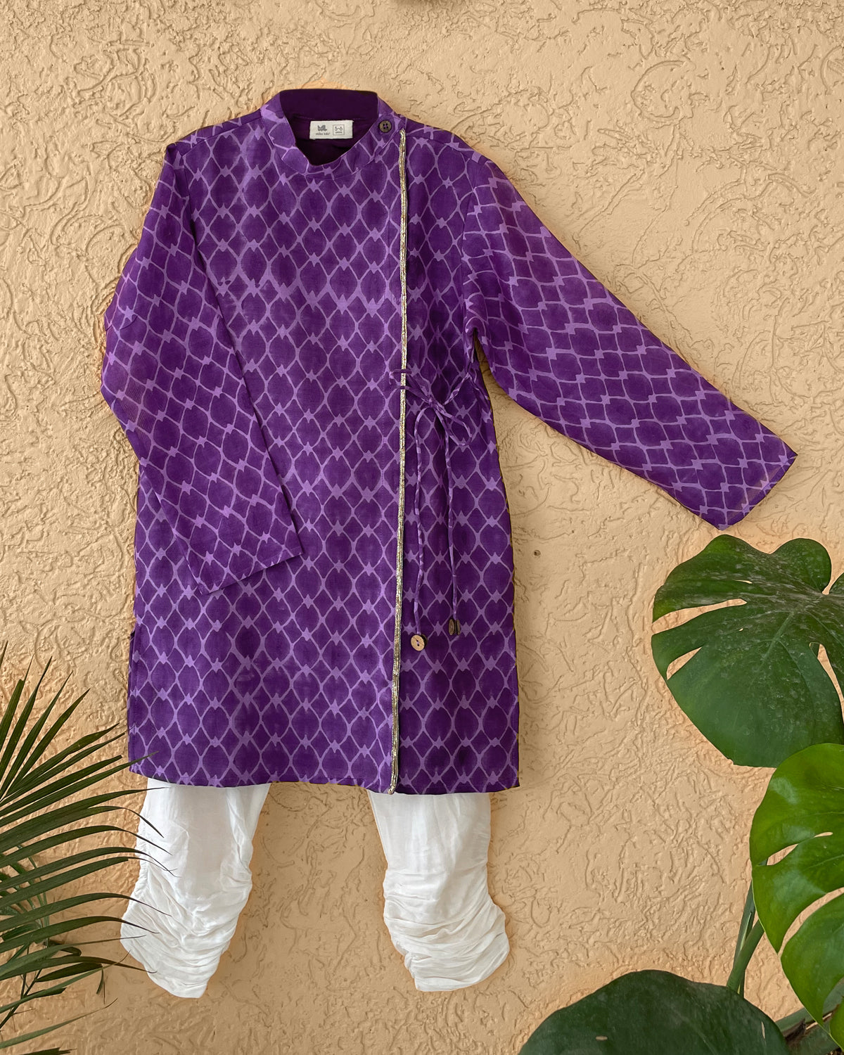 Jamini Cotton Silk Chanderi Block Printed Angrakha Kurta with Churidaar, Purple