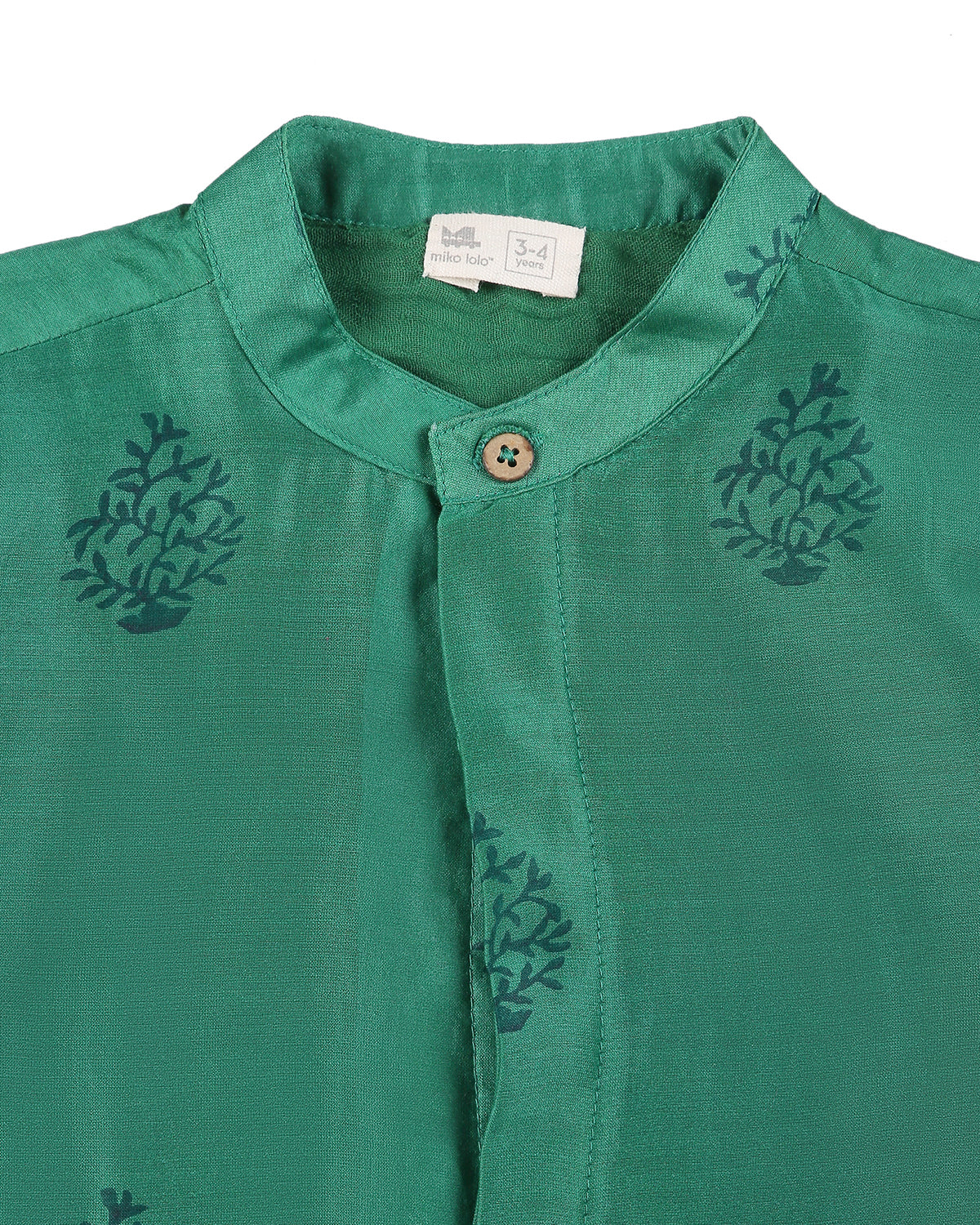 Panna Cotton Silk Green Block Printed Kurta with Pink Long Sherwani Jacket and Churidaar