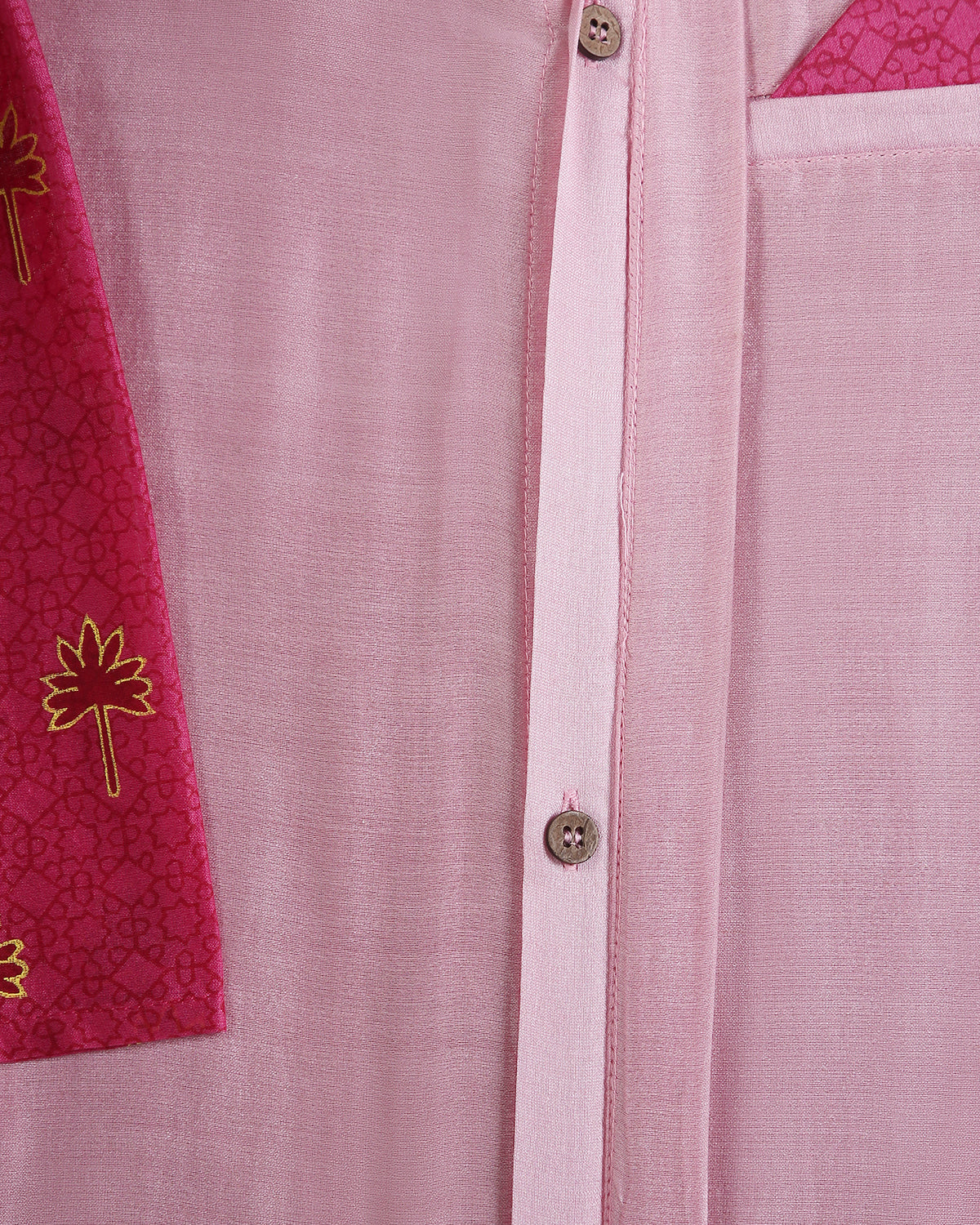 Maanik Cotton Silk Magenta Block Printed Kurta with Zari Embroidered Long Sherwani Jacket and Churidaar