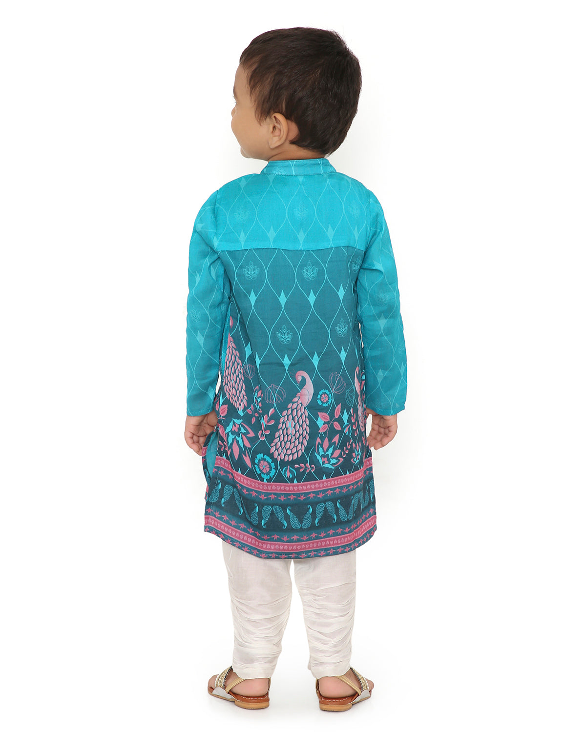 Firoza Cotton Silk Printed Sherwani with Churidaar, Turquoise Blue