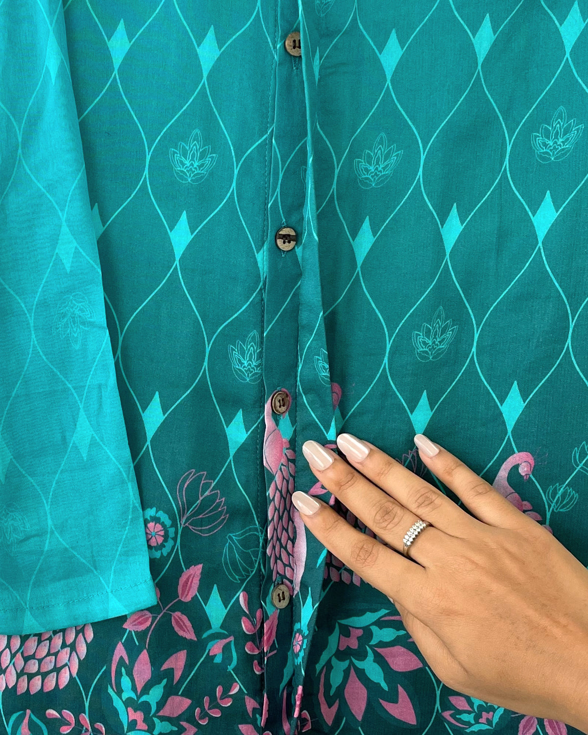 Firoza Cotton Silk Printed Sherwani with Churidaar, Turquoise Blue