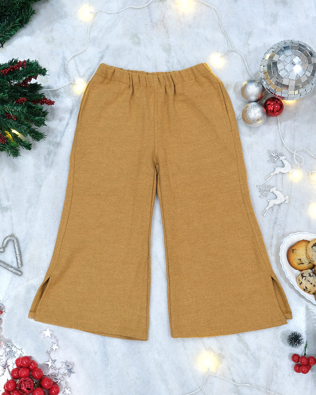 Gingerbread Brushed Cotton  Flared Pants, Mustard