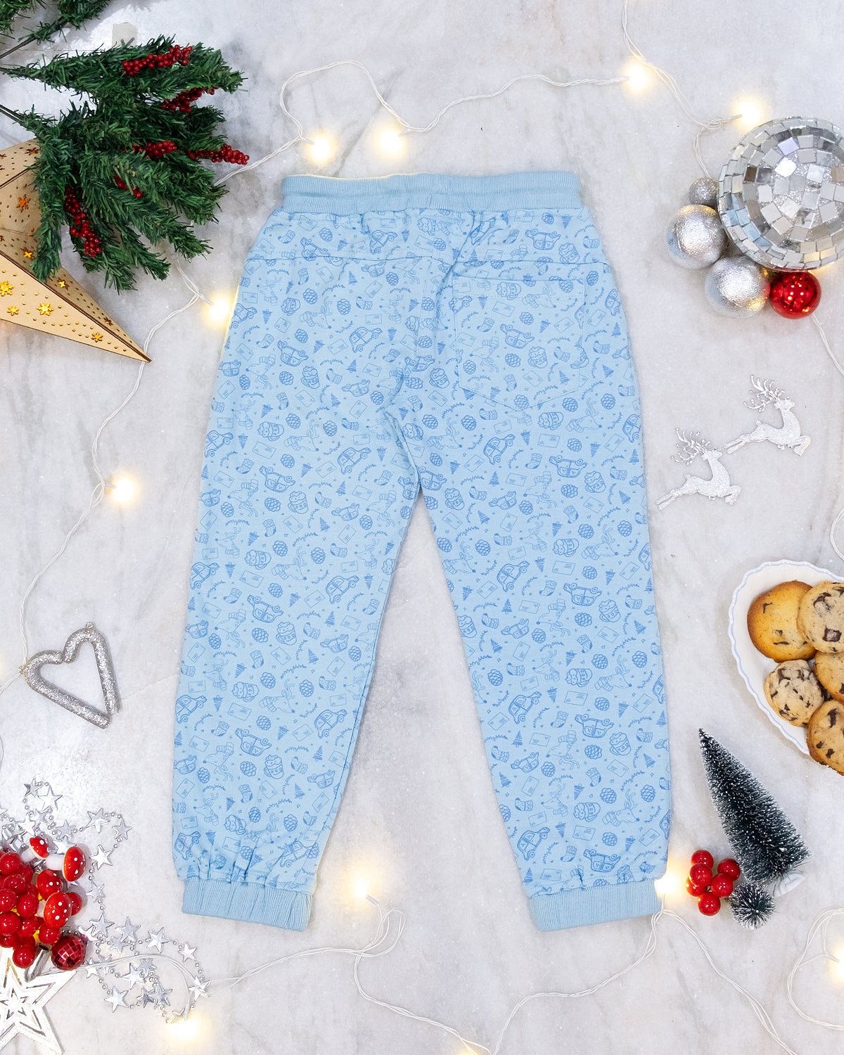 December Dream Printed Unisex Cotton Terry Joggers, Blue
