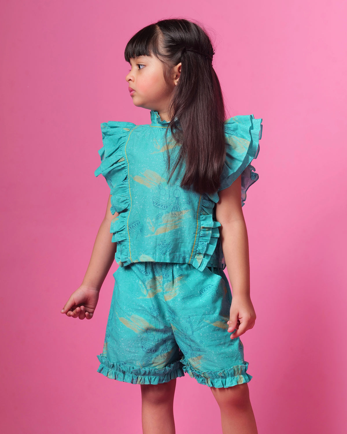 Teal Salad Frill Blouse & Shorts Co-Ord Set | Rescue